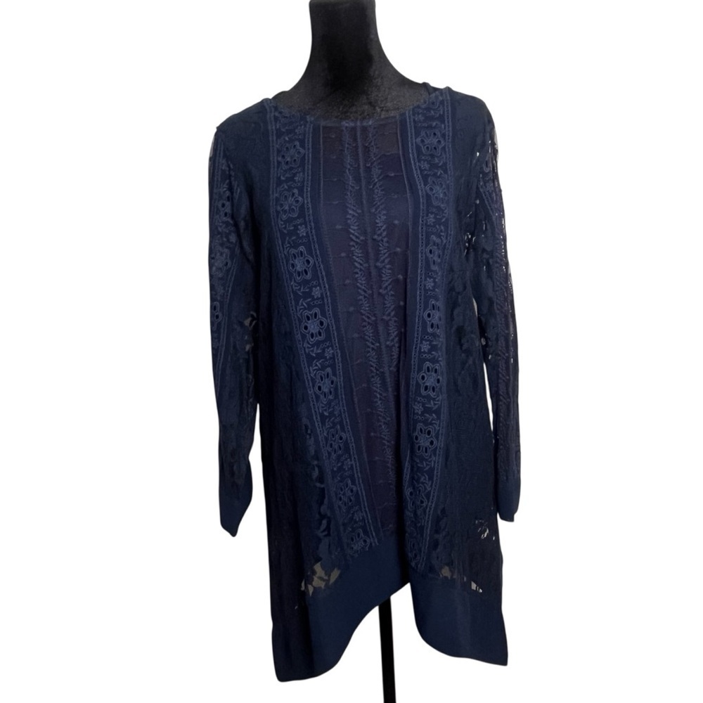 Sundance Sense of Style Sheer Lace Tunic Top Navy Blue — Size Medium - Picture 4 of 11